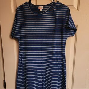 LuLaRoe Maria Blue & Gray Striped Maxi Dress Size S